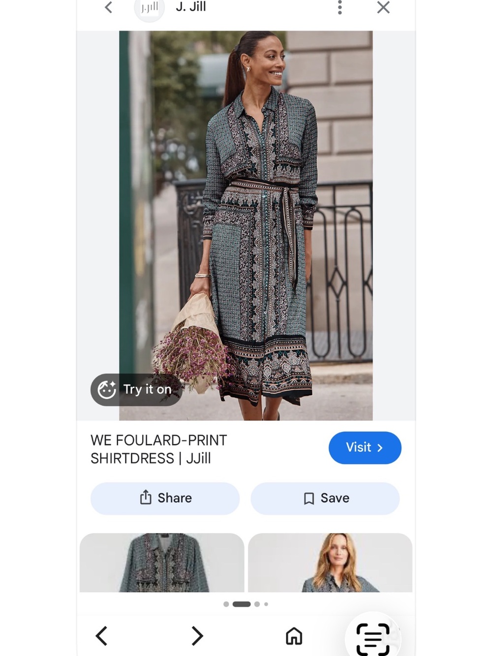 J. Jill Teal and Black Foulard-Print Midi Shirtdress with Self-Tie Size 2X